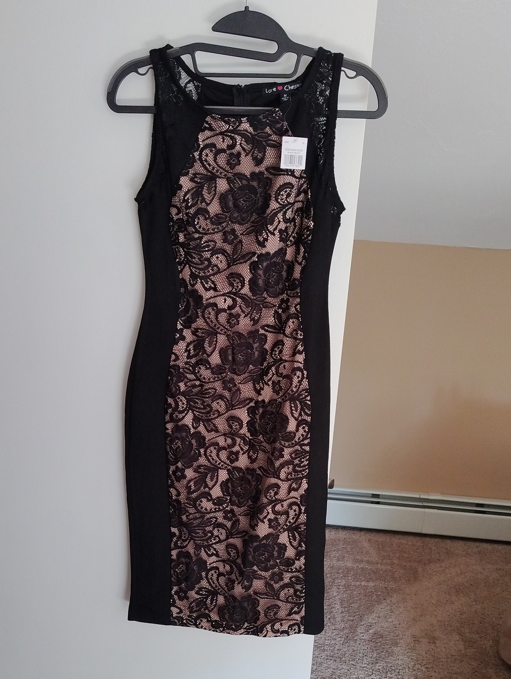 Love, Fire Black Lace-Overlay Nude Midi Dress